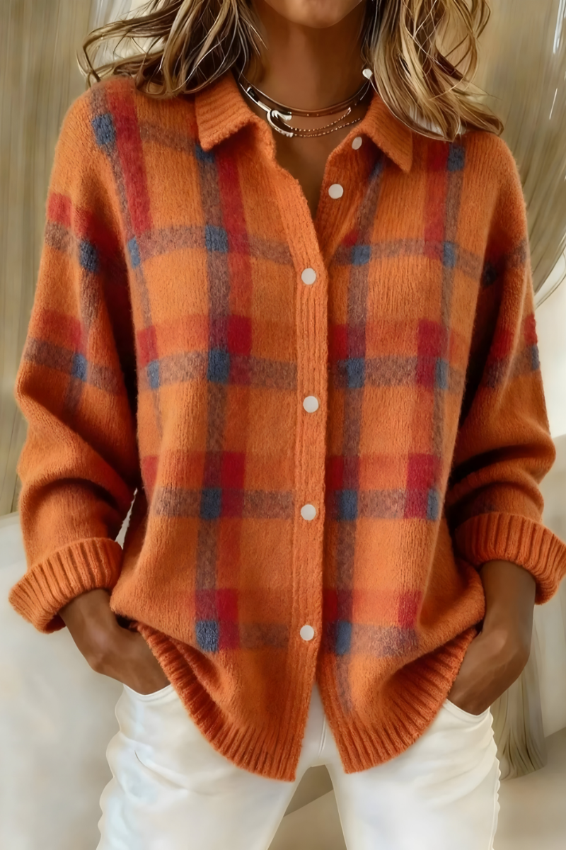 Anna™ | Cardigan i Mjuk Rutig Stickning
