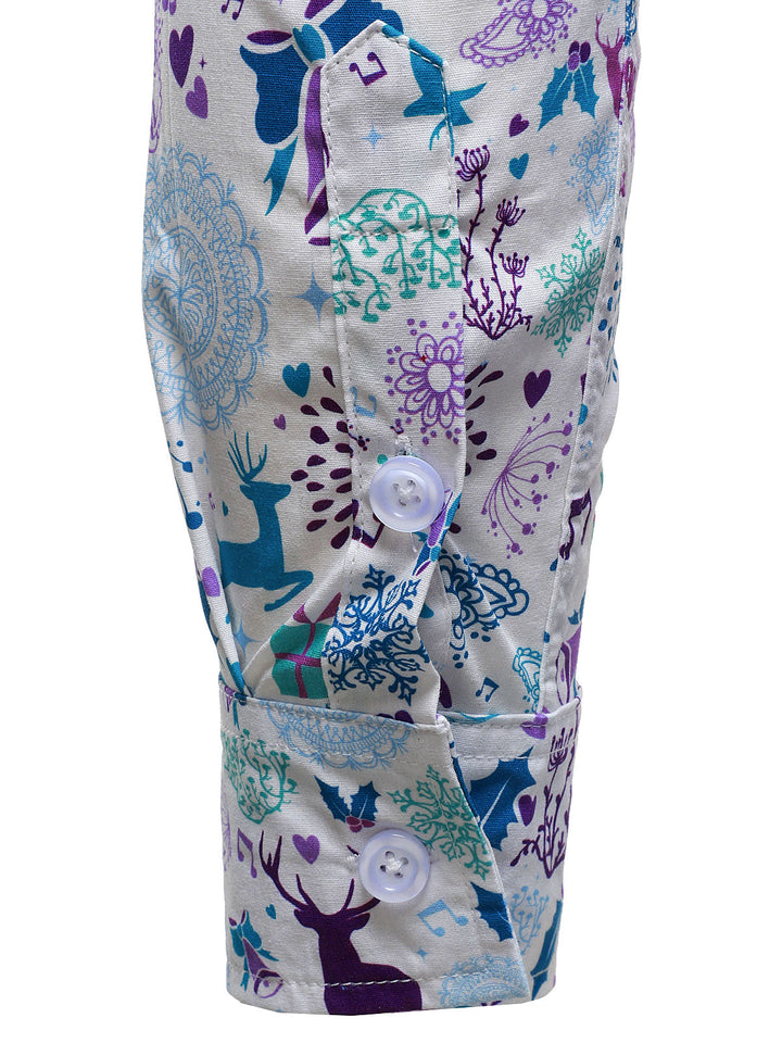 Herre Jule Rensdyr Festlig Print Xmas Ferie Hvid Langærmet Skjorte