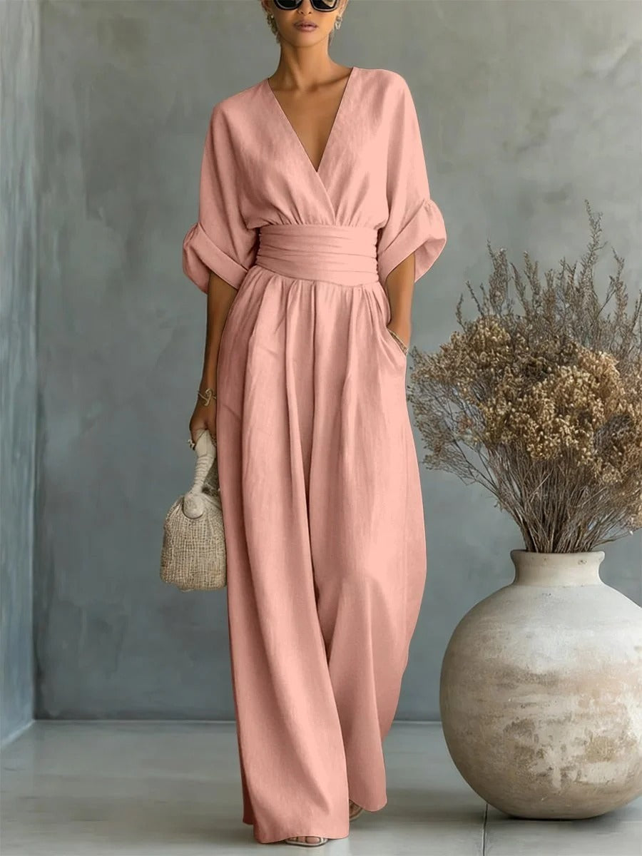 Elegant jumpsuit med V-ringning och hög midja